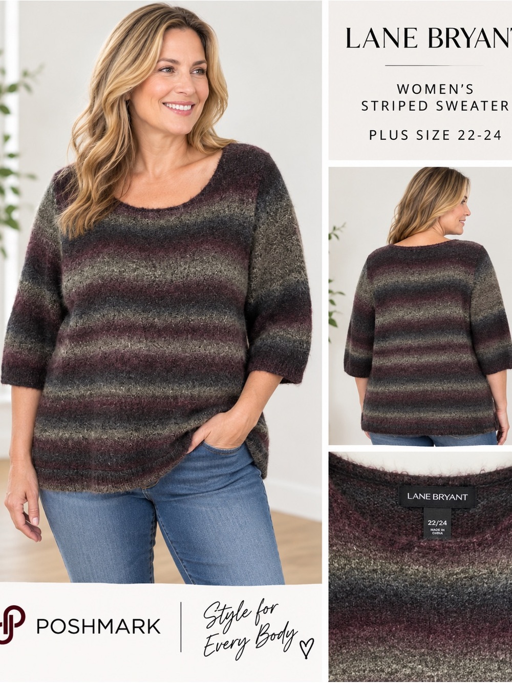Lane Bryant Women's Striped Sweater Plus Size 22-24